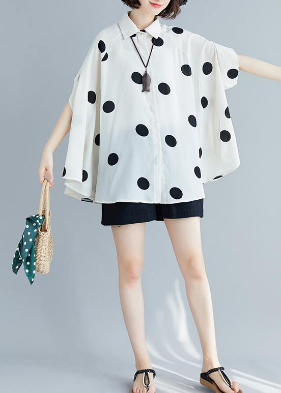 Simple Lapel Chiffon Kaftans Pakistani White Dotted Shirt Summer