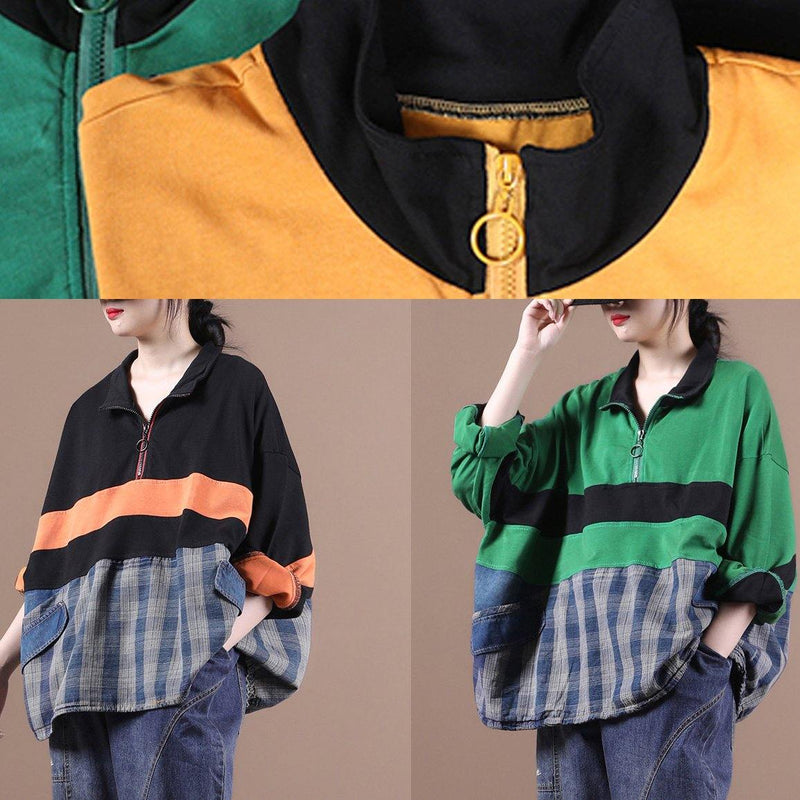 Simple Lapel Zippered Blouse Tunic Tops Orange Shirt