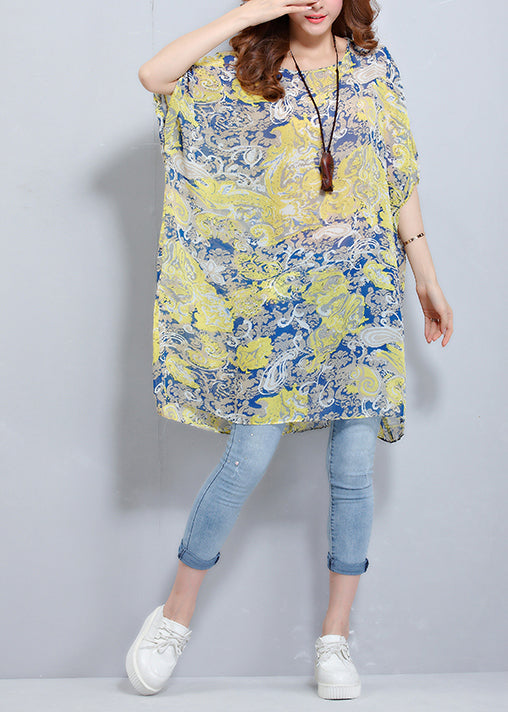 Simple O Neck Batwing Sleeve Chiffon Tunic Pattern Photography Blouses Summer