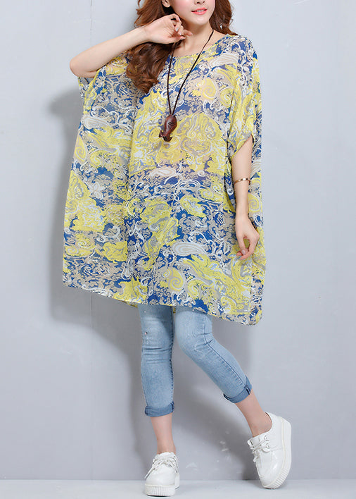 Simple O Neck Batwing Sleeve Chiffon Tunic Pattern Photography Blouses Summer