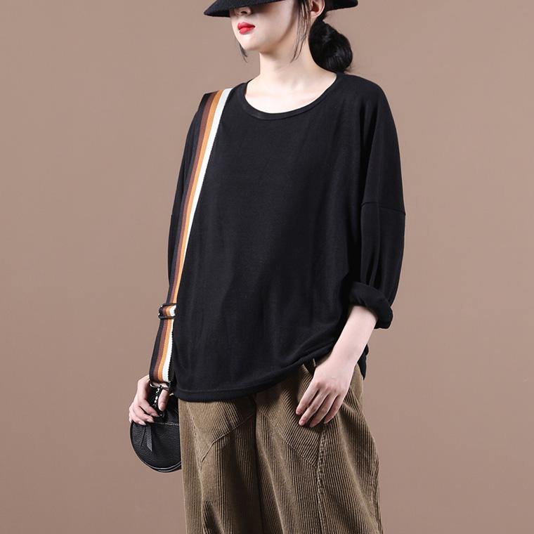 Simple O Neck Baggy Fall Clothes for Christmas Gifts Black Shirts