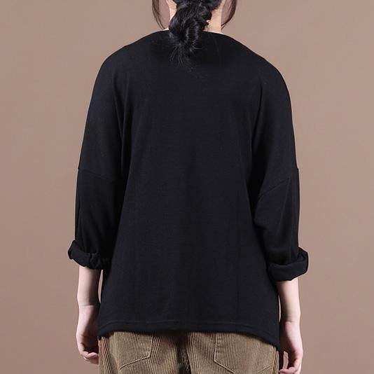 Simple O Neck Baggy Fall Clothes for Christmas Gifts Black Shirts
