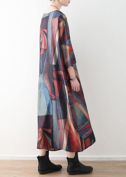 Simple O Neck Chiffon Clothes Outfits Red Green Patchwork Color Robe Dresses Summer