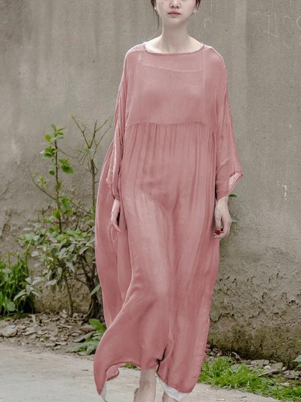 Simple O Neck Large Hem Clothes for Neckline Pink Maxi Dress
