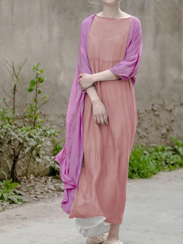 Simple O Neck Large Hem Clothes for Neckline Pink Maxi Dress