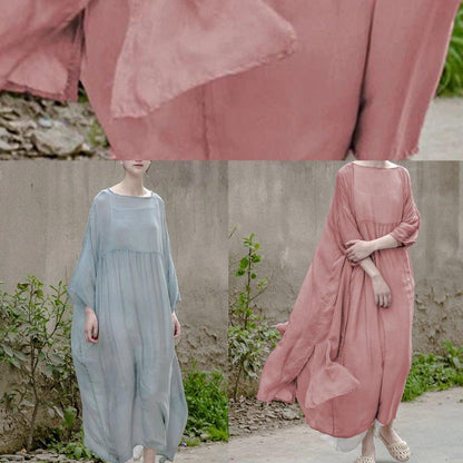 Simple O Neck Large Hem Clothes for Neckline Pink Maxi Dress