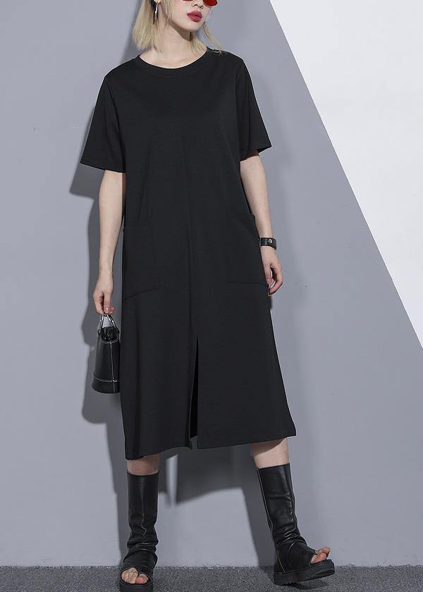 Simple O Neck Pockets Cotton Blended Tunic Dress Tutorials Black Dress Summer