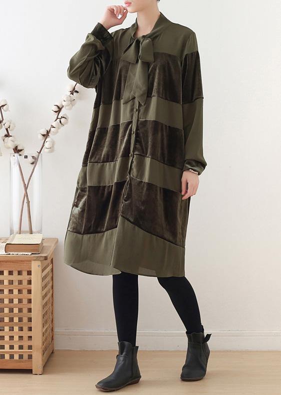 Simple Patchwork Bow Cotton Clothes Ideas Army Green Dresses Fall