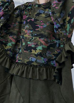 Simple Patchwork Camouflage Tunics for O Neck Ruffles Dresses