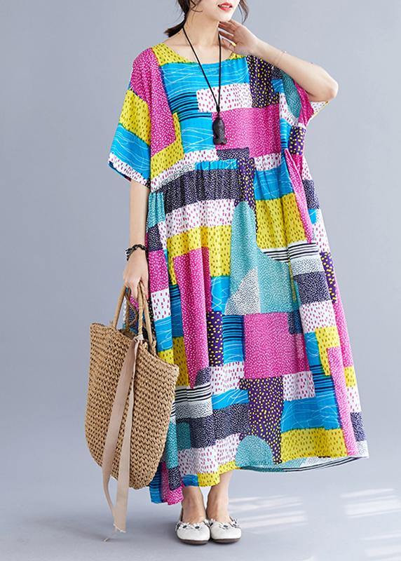 Simple Patchwork Color Cotton Dresses Inspiration Rose O Neck Cotton Robes Dress Summer