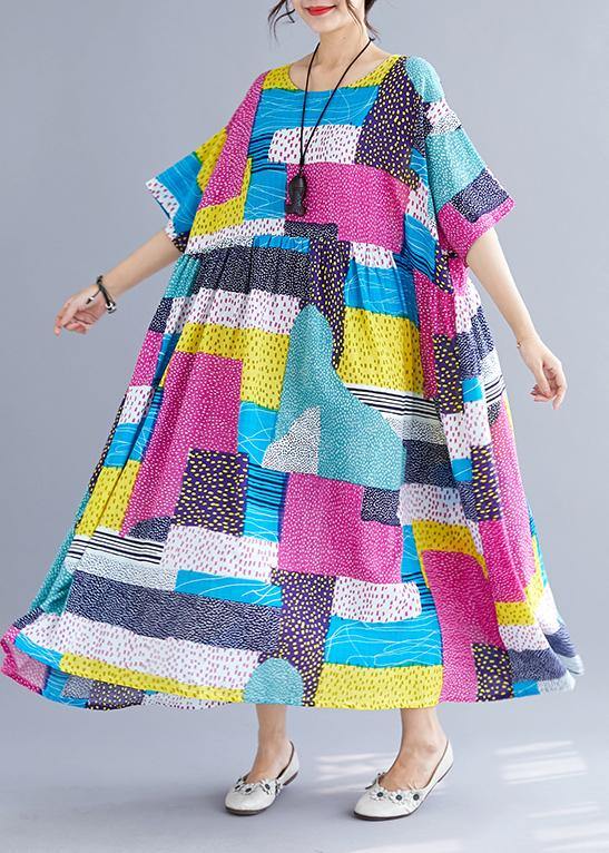 Simple Patchwork Color Cotton Dresses Inspiration Rose O Neck Cotton Robes Dress Summer