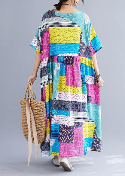 Simple Patchwork Color Cotton Dresses Inspiration Rose O Neck Cotton Robes Dress Summer