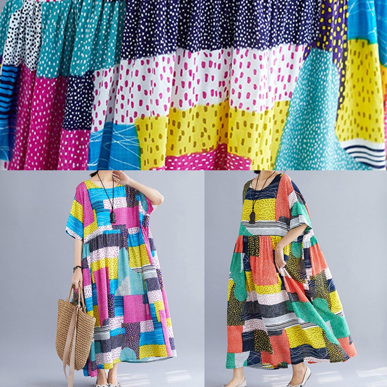 Simple Patchwork Color Cotton Dresses Inspiration Rose O Neck Cotton Robes Dress Summer