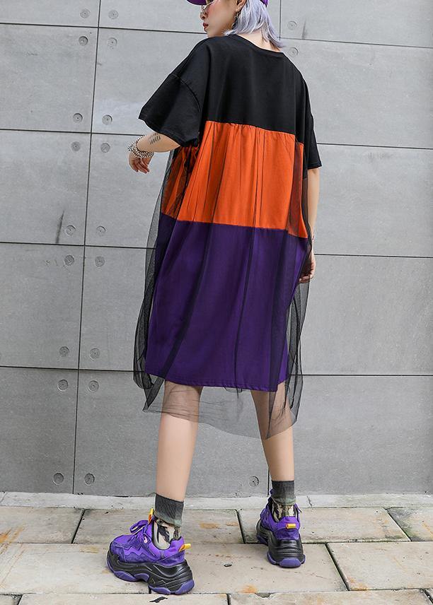 Simple Patchwork Tulle Cotton Dresses Pattern Black Dresses Summer