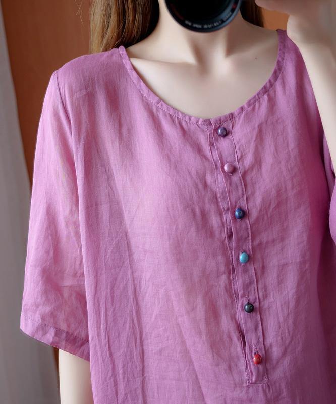 Simple Pink Clothes for O Neck Asymmetric Midi Blouse