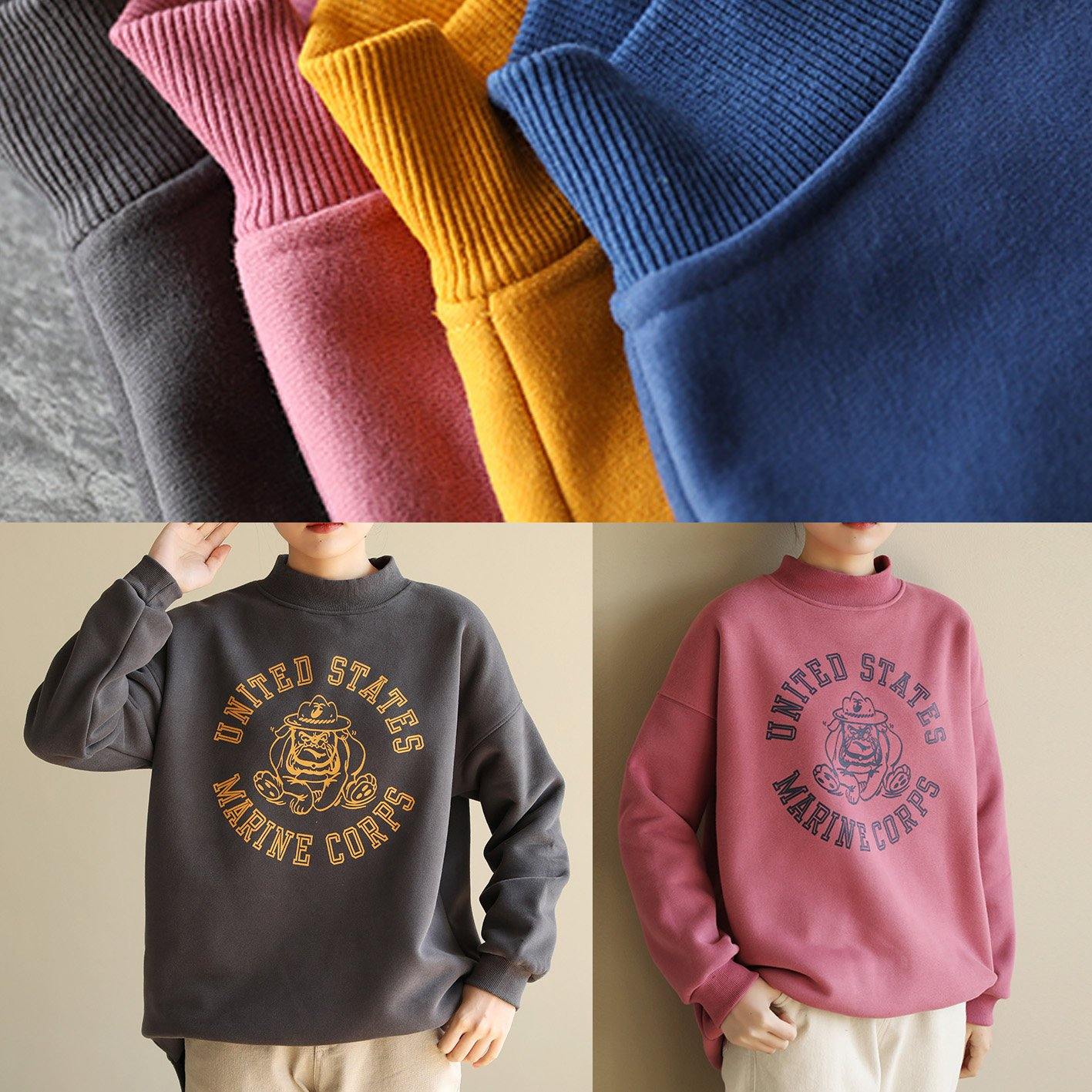 Simple pink prints cotton shirts half high neck short spring Sweatshirt