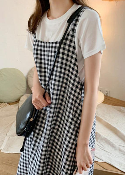 Simple Plaid Cotton Clothes for Spaghetti Strap Maxi Summer Dress