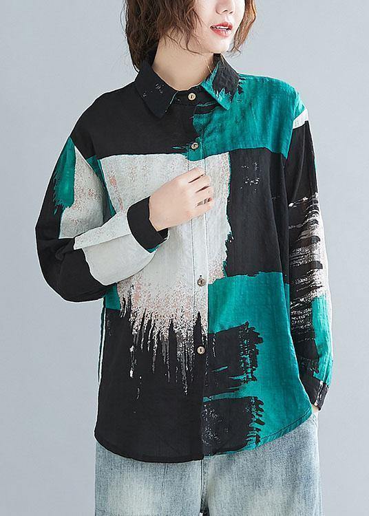 Simple Print Cotton Linen Clothes for Sewing Lapel Button Top