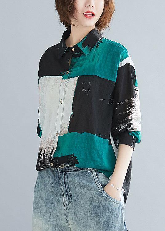 Simple Print Cotton Linen Clothes for Sewing Lapel Button Top