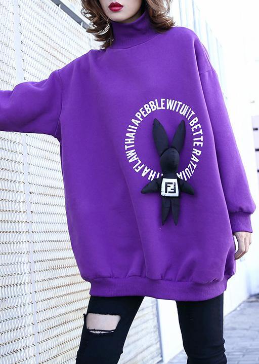 Simple Purple Cotton Clothes for Cartoon Animal Decorated Baggy Prints Tops