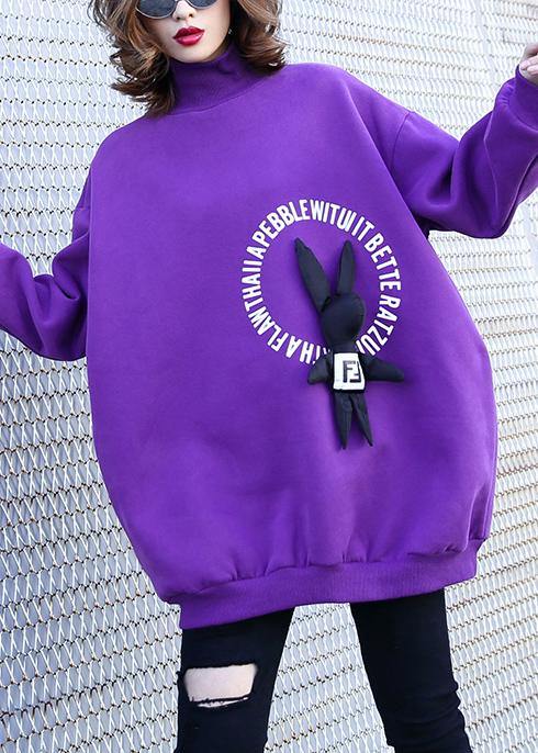 Simple Purple Cotton Clothes for Cartoon Animal Decorated Baggy Prints Tops