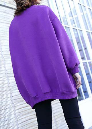Simple Purple Cotton Clothes for Cartoon Animal Decorated Baggy Prints Tops