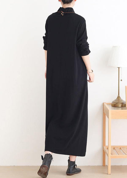 Simple Red Lotus Long Dress High Neck Maxi Dress