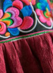 Simple Red Linen Clothes V Neck Embroidery Cotton Robes Summer Dresses