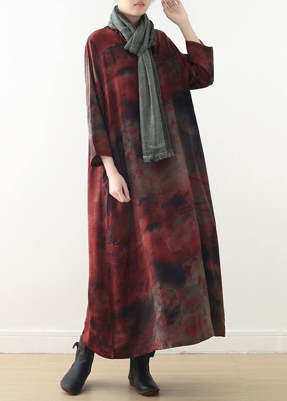 Simple Red Print Dress Omychic Online Shopping O Neck Baggy a Line Spring Dress