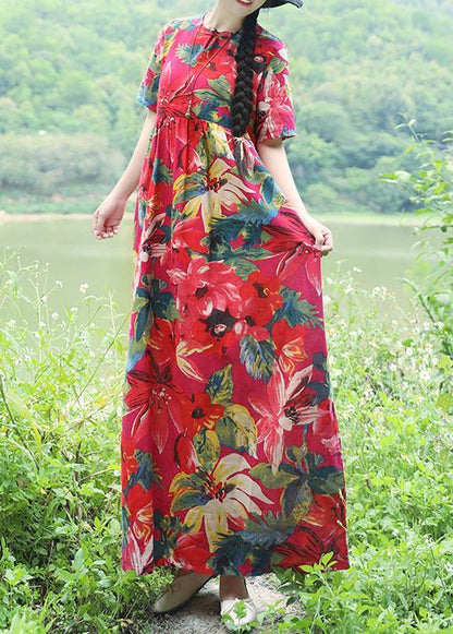 Simple Red Prints Linen Dress Outfits Short Sleeveless Love Summer Dress