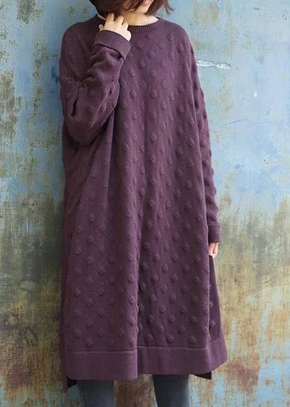 Simple Side Open Sweater Winter Dresses Street Style Purple Largo Knitwear
