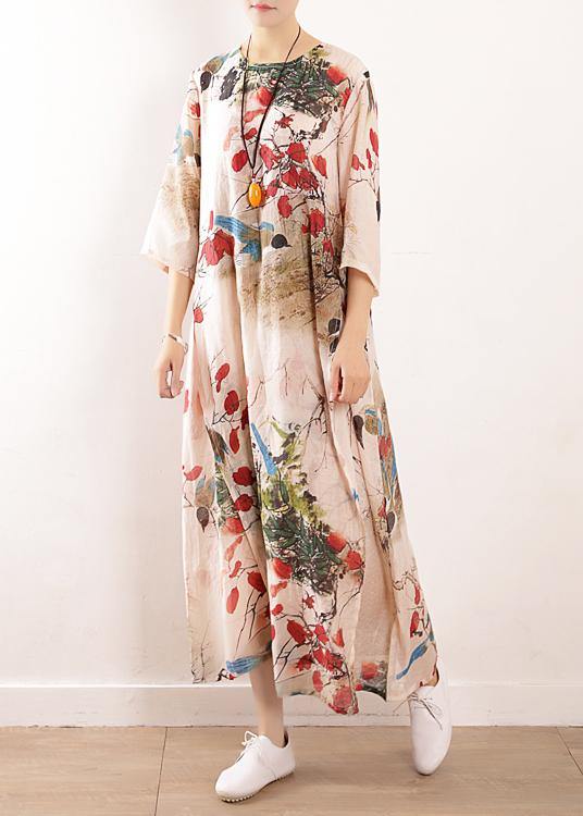 Simple Side Open Silk Tunic Photography Prints Long Dresses Summer