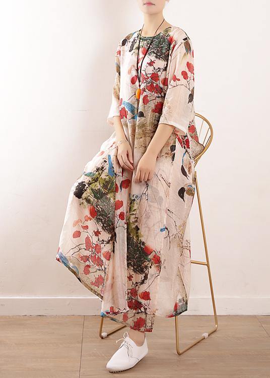 Simple Side Open Silk Tunic Photography Prints Long Dresses Summer