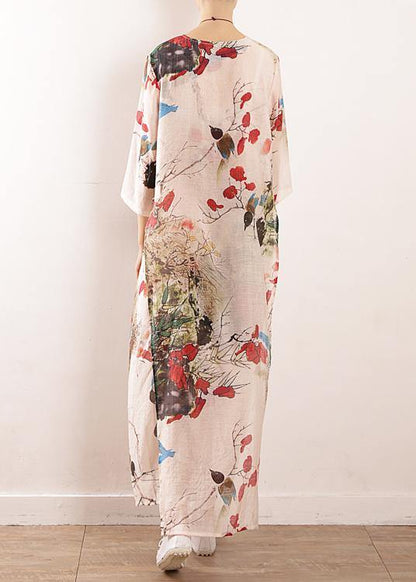 Simple Side Open Silk Tunic Photography Prints Long Dresses Summer