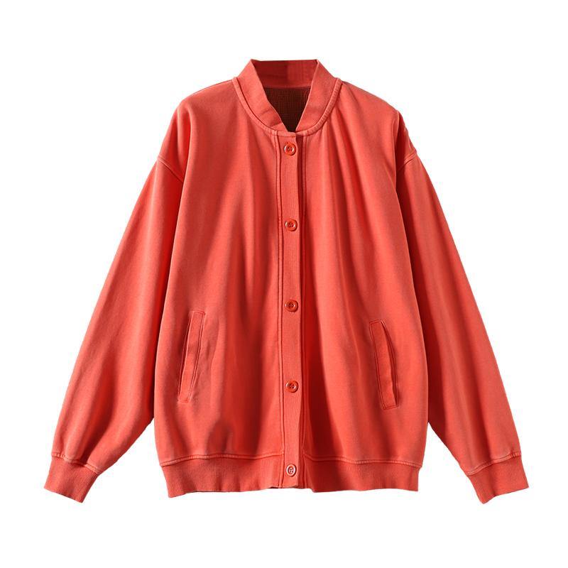 Simple Stand Collar Button Down Tops Blouses Work Outfits Red Top