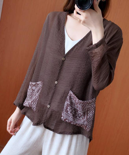 Simple v neck Button Down top Christmas Gifts chocolate tops