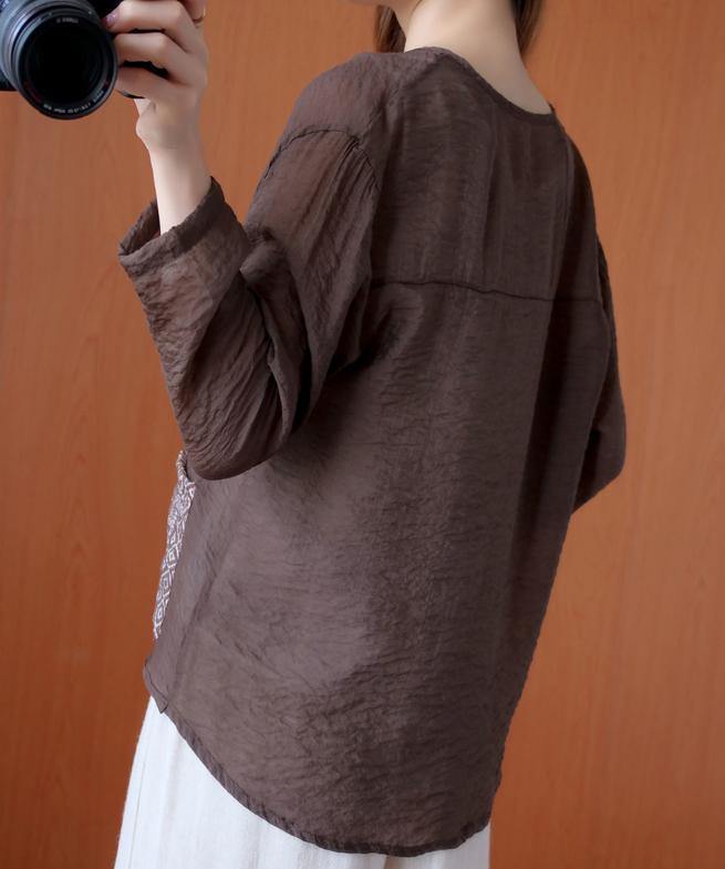 Simple v neck Button Down top Christmas Gifts chocolate tops