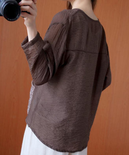 Simple v neck Button Down top Christmas Gifts chocolate tops