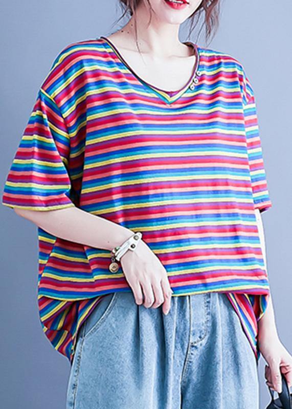 Simple V Neck Baggy Shirts Wardrobes Striped Blouse