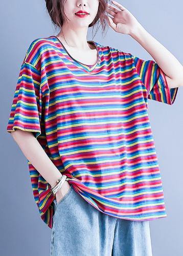 Simple V Neck Baggy Shirts Wardrobes Striped Blouse