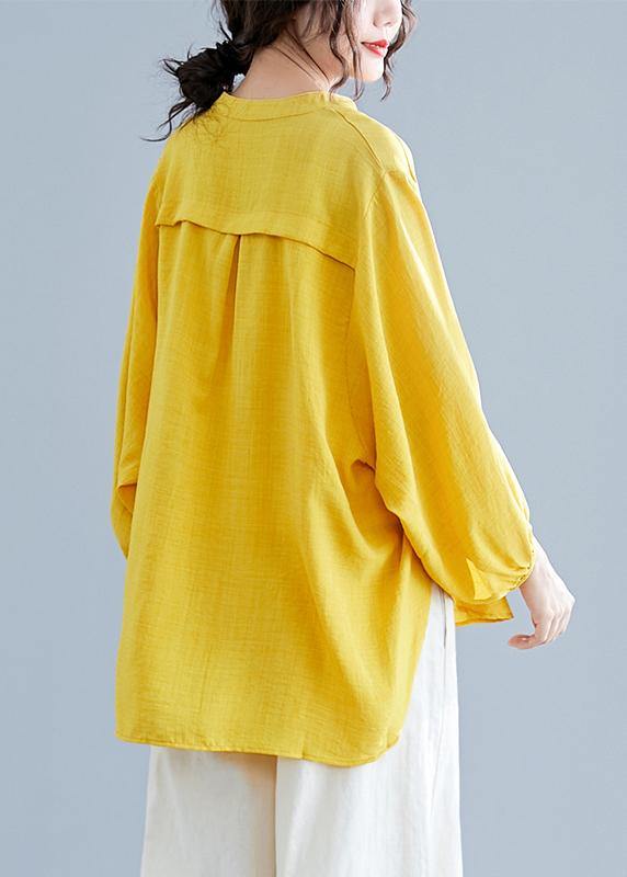Simple V Neck Batwing Sleeve Linen Crane Tops Yellow Oversized Blouses Summer