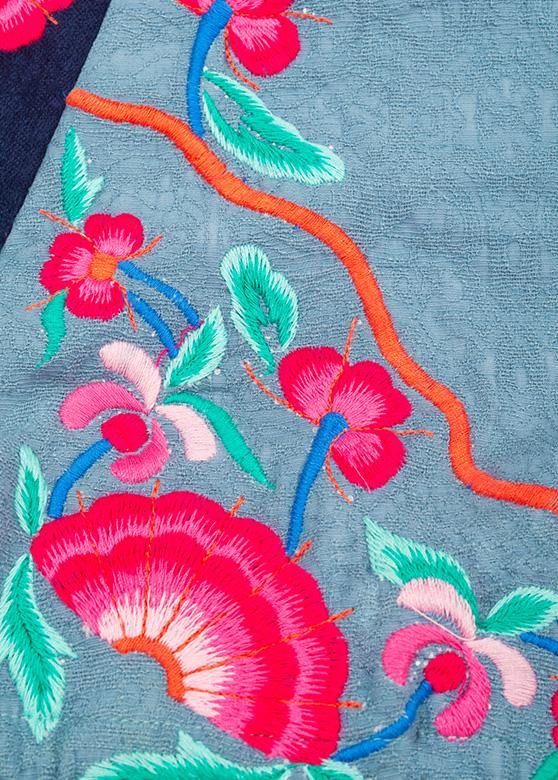 Simple V Neck Cotton Embroidery Clothes Tutorials Blue Art Dresses