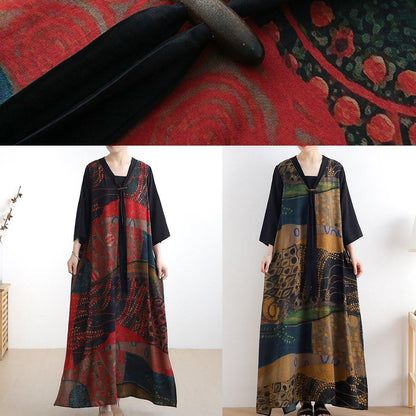 Simple V Neck Half Sleeve Chiffon Summer Robes Fine Wardrobes Red Print a Line Dress