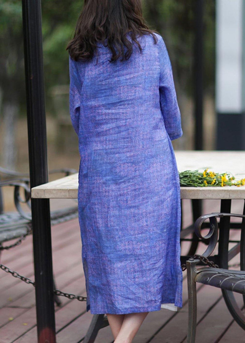 Simple V Neck Half Sleeve Cotton Dress Shirts Blue Dress