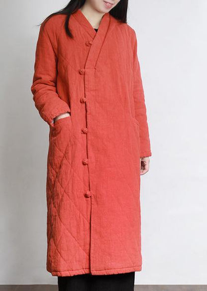 Simple V Neck Pockets Clothes for Pattern Orange Dress