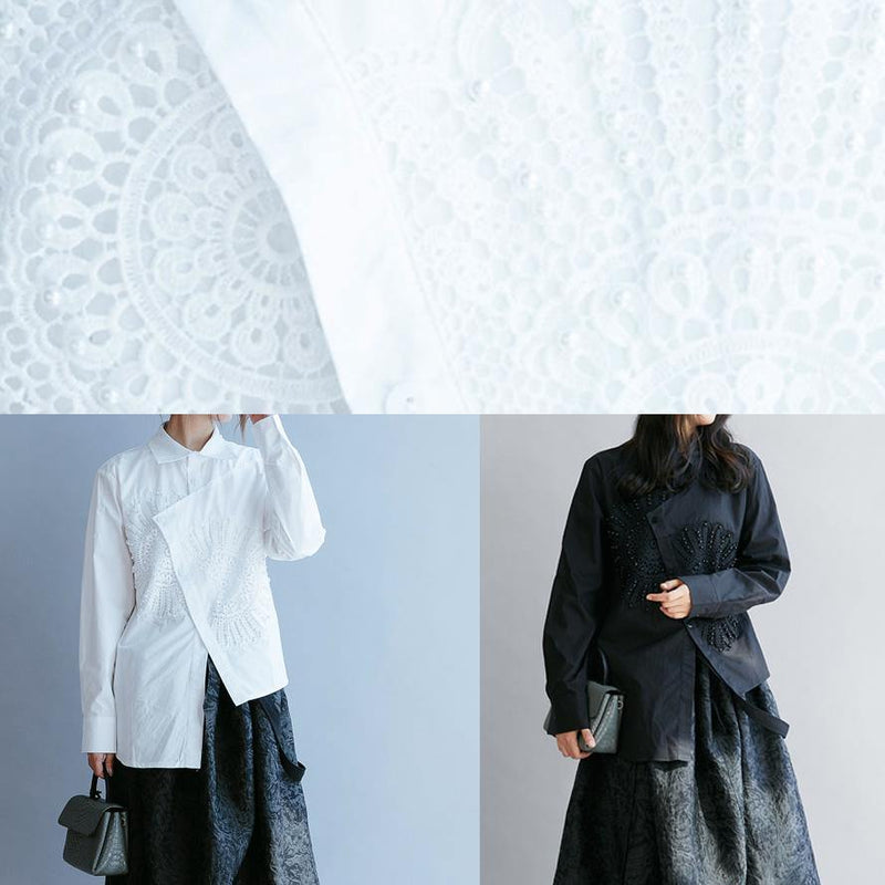 Simple White Clothes for Lapel Hollow Out Tops