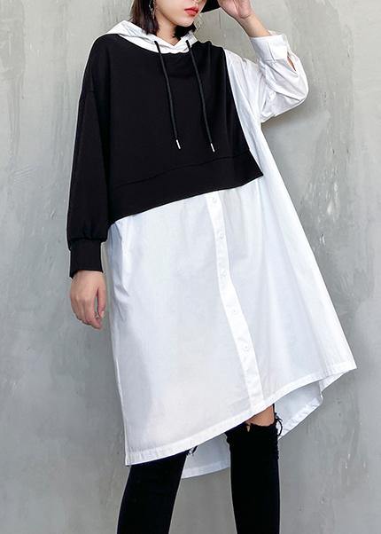 Simple White Clothes Hooded Patchwork Dresses