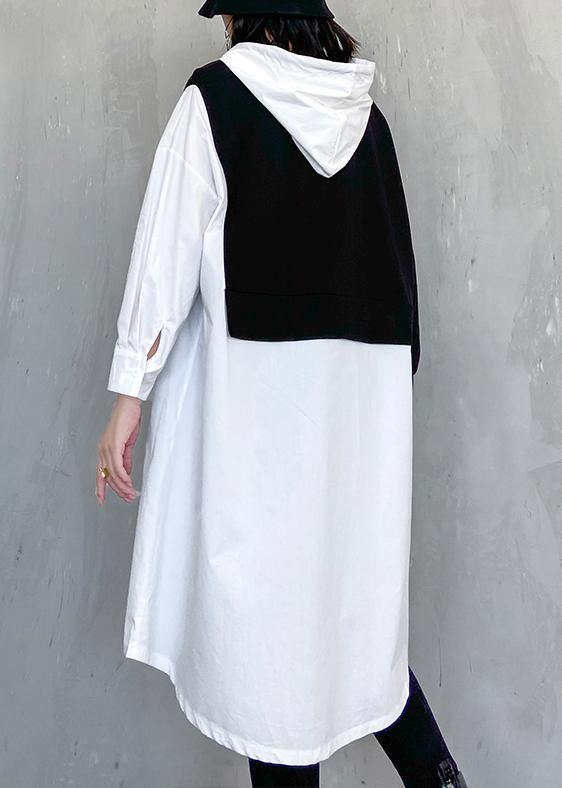 Simple White Clothes Hooded Patchwork Dresses