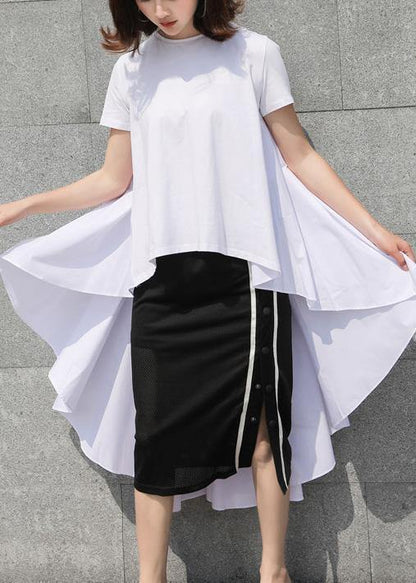 Simple White Cotton Long Shirts Low High Design Summer Top