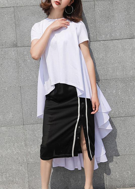 Simple White Cotton Long Shirts Low High Design Summer Top
